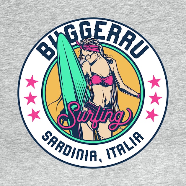 Retro Surfer Babe Badge Buggerru Sardinia Italy by Now Boarding